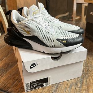 Nike Air Max 270 Mens 10.5 white/metallic gold/ black